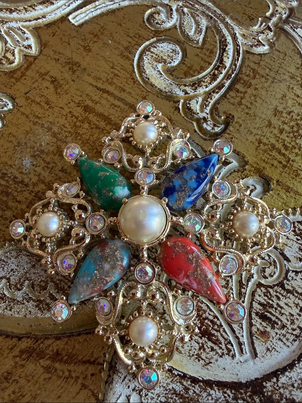 Vintage Signed Sarah Cov Galaxy Maltese Cross Brooch Pendant